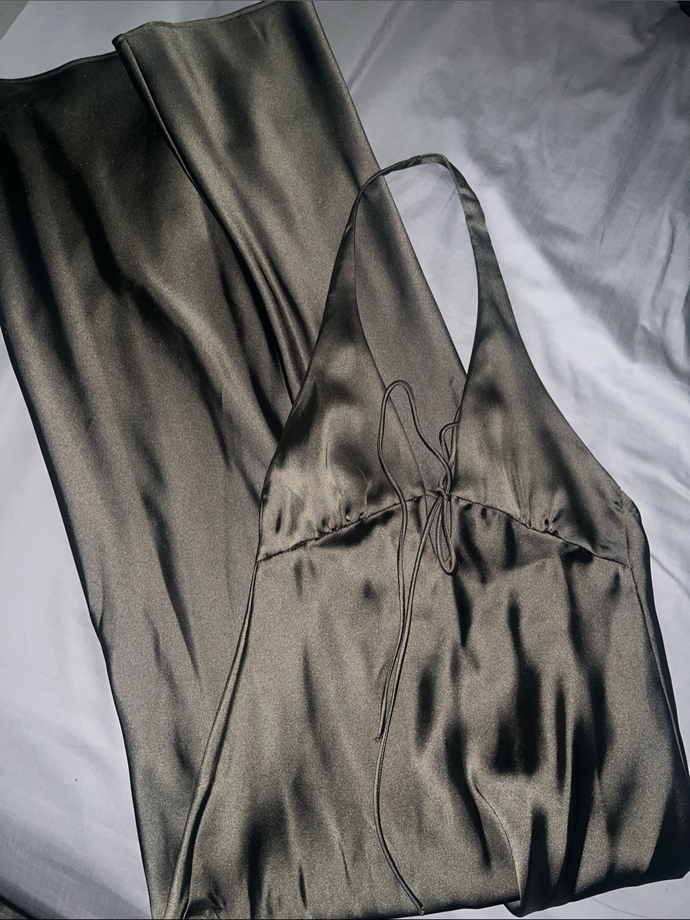 Silky Halter Slip Dress in Dark Olive